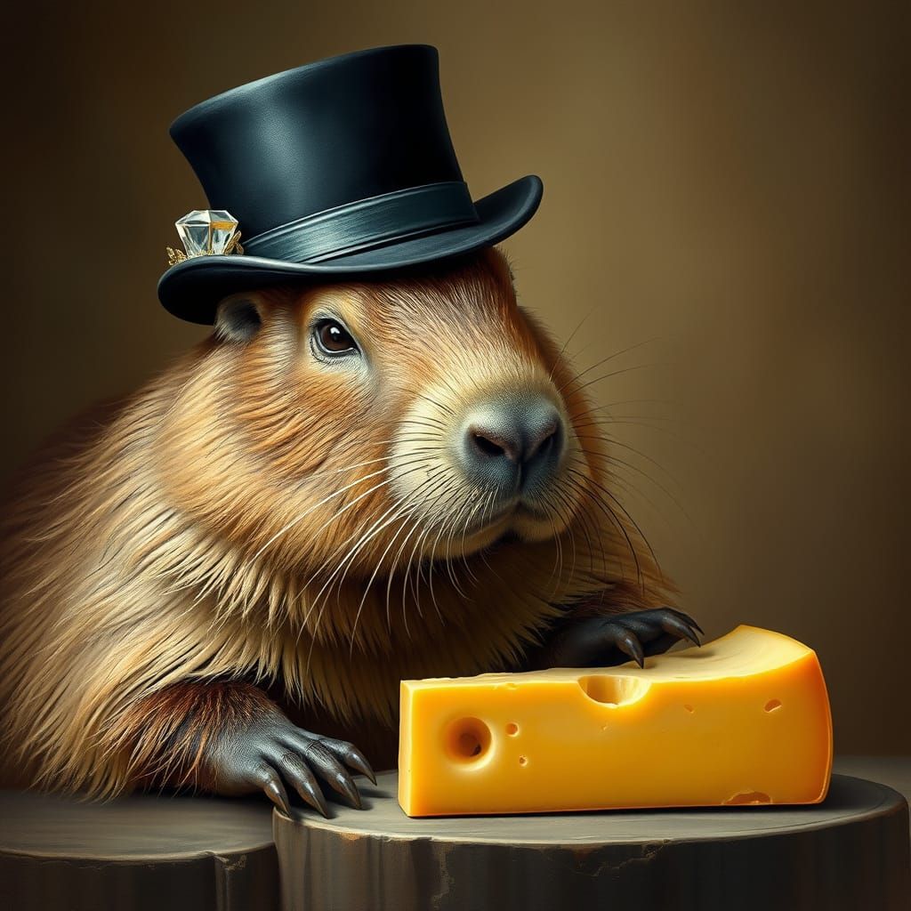 Elegant Capybara Savoring Artisanal Cheese in a Luxury Setti...