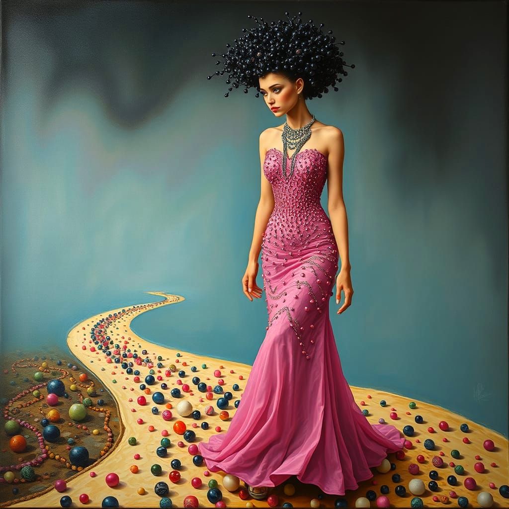 Woman in Pink Bead Dress, Salvador Dali Surrealism