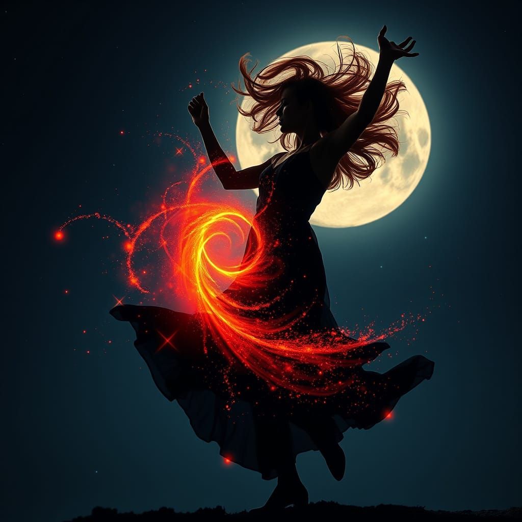 Moonlit Cosmic Dancer in Double Exposure