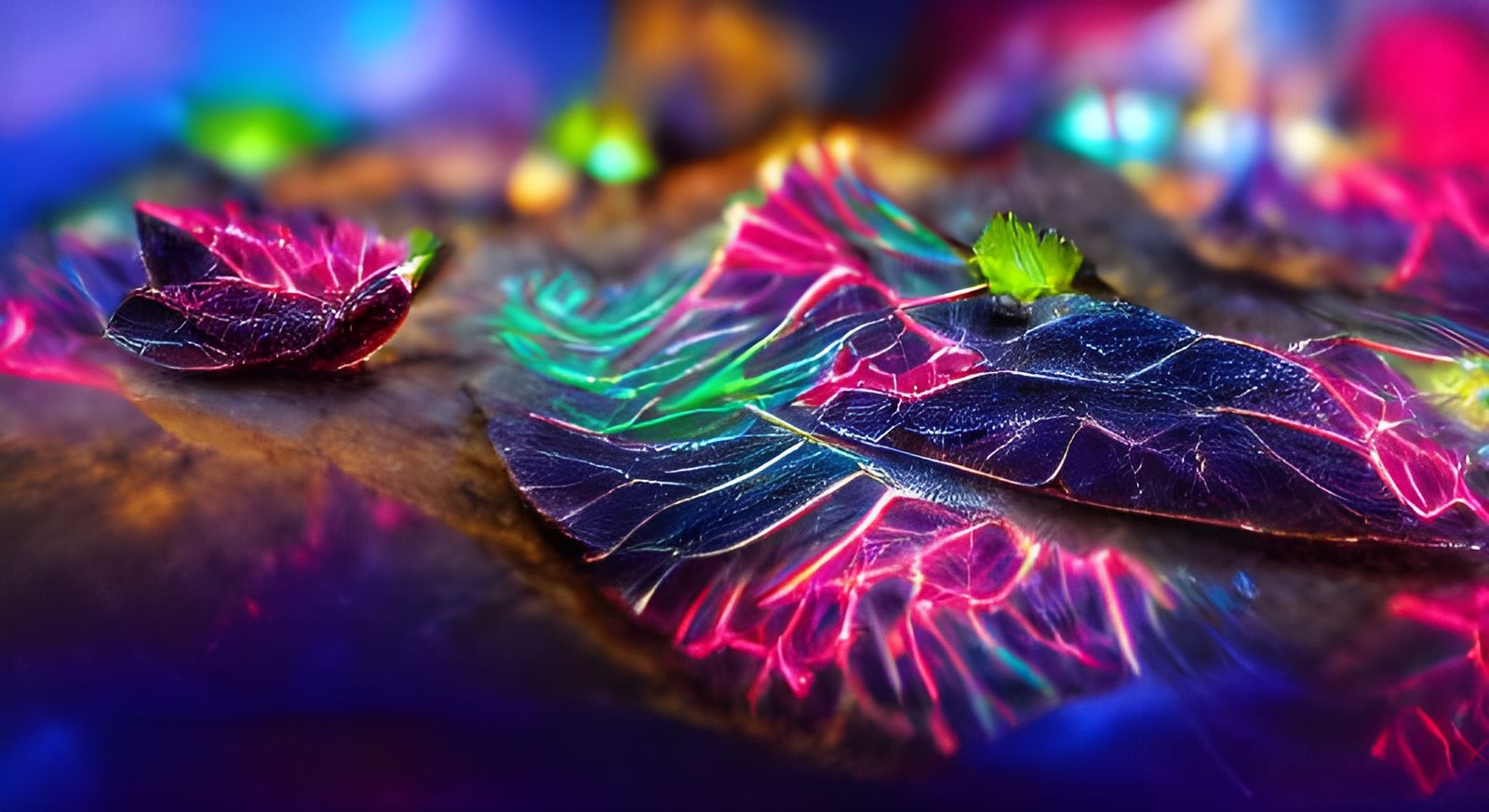 Neon Leaf Litter in Kirlian Photography Style