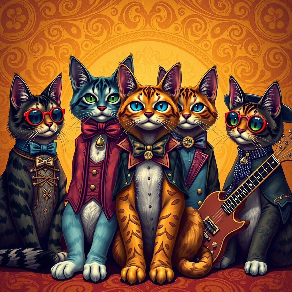 Anthropomorphic Cats in Psychedelic Rock Scene