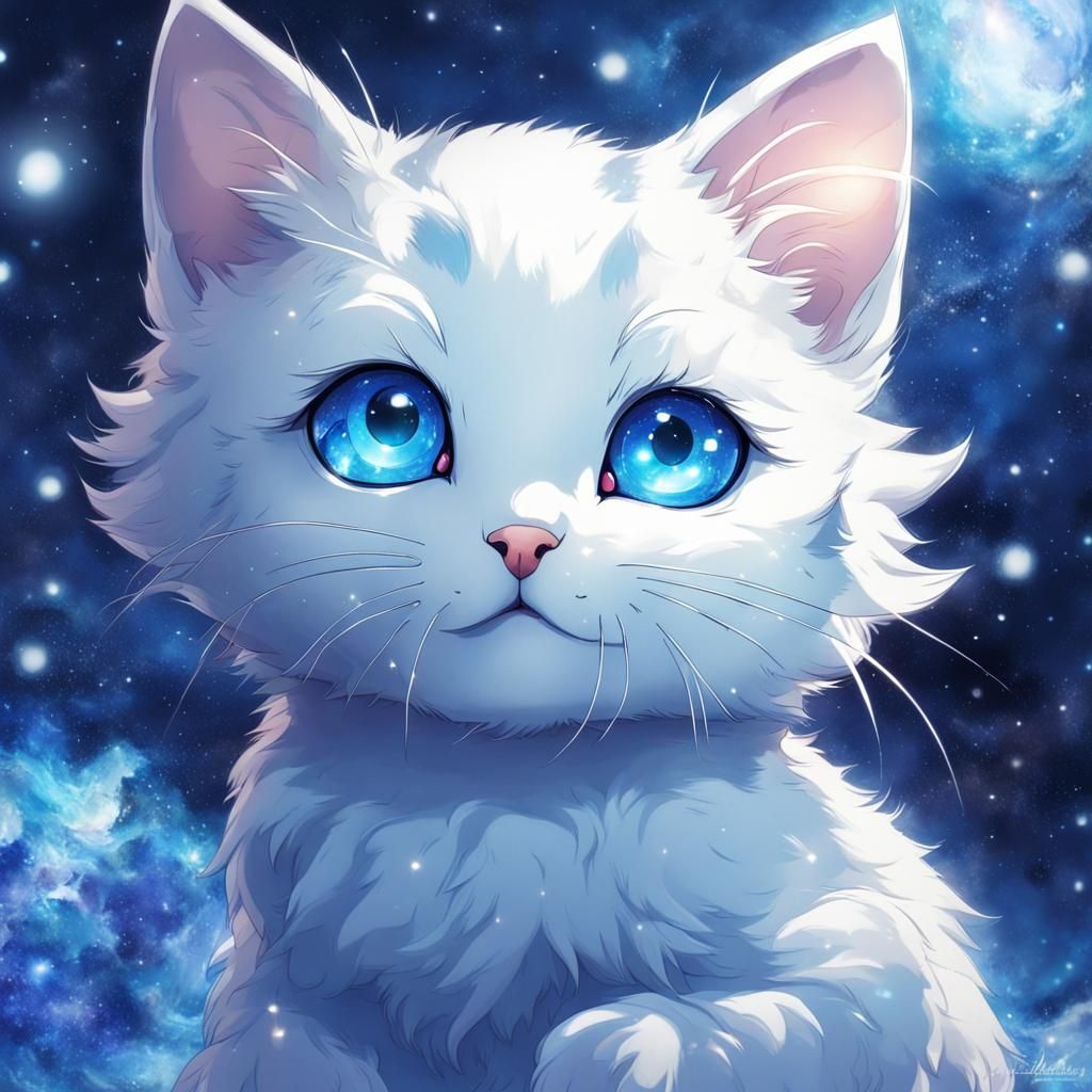 Glass Kitten with Galaxy Eyes in Anime Style