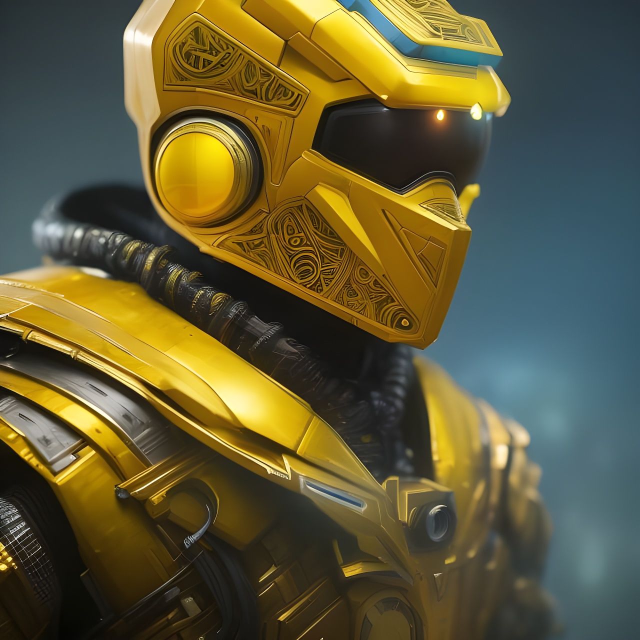 Anthropomorphic Figure in Quantum Solarpunk Armor