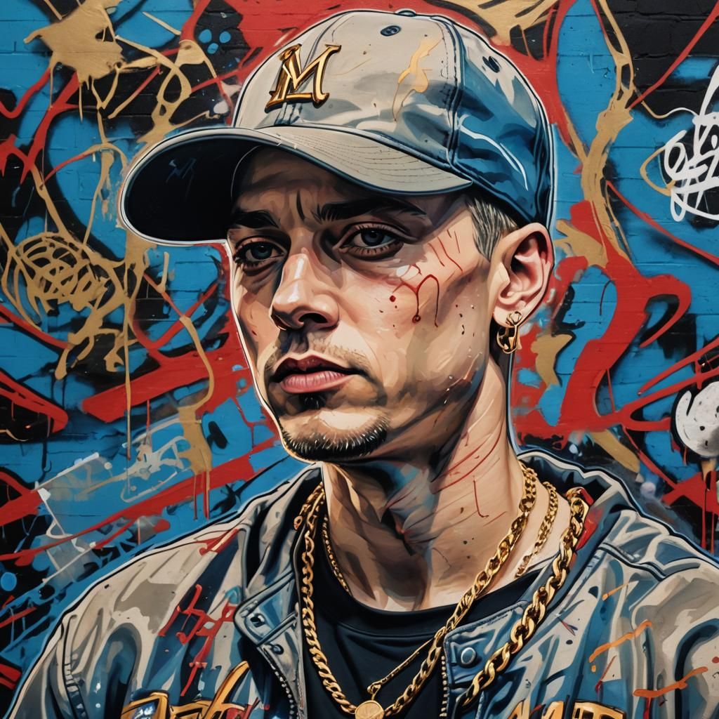 Eminem Graffiti Portrait in Edgy Street Art Style