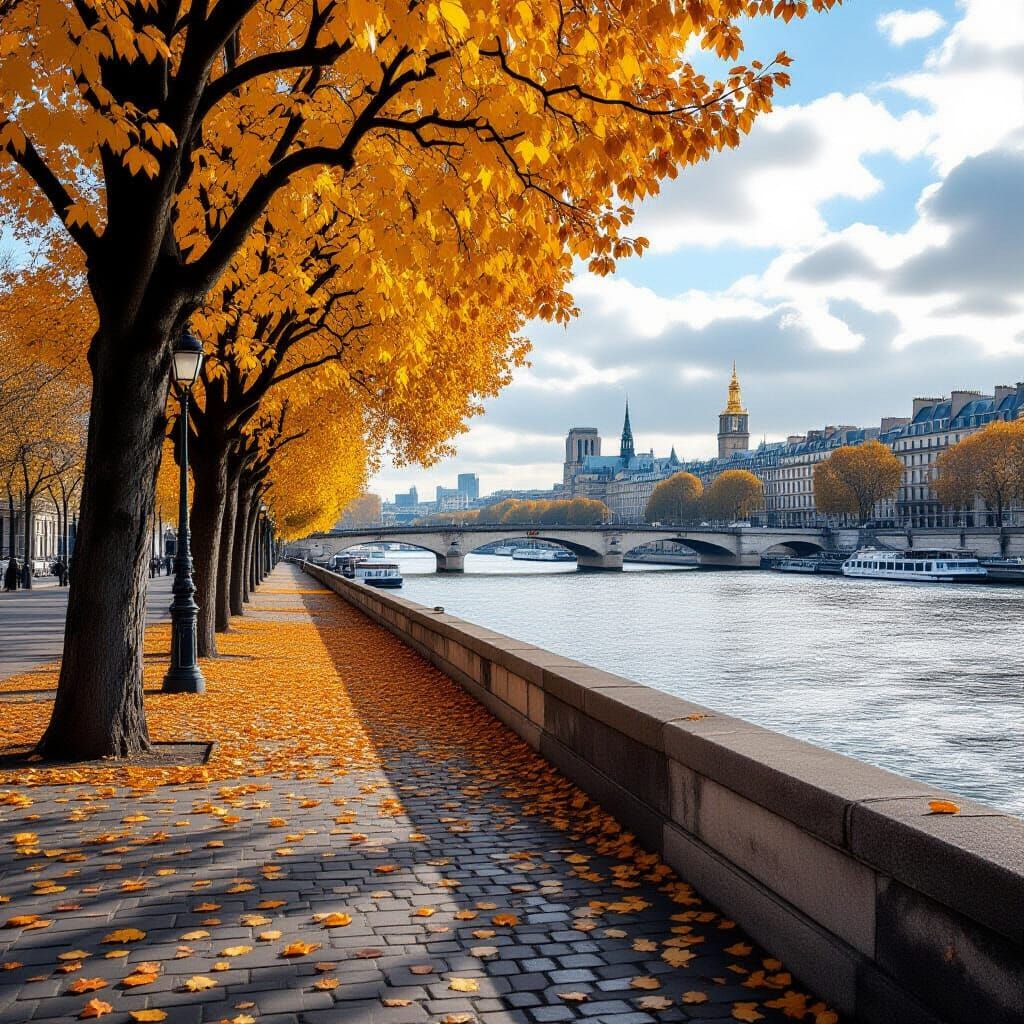Cinematic Autumn View of Paris Embankment