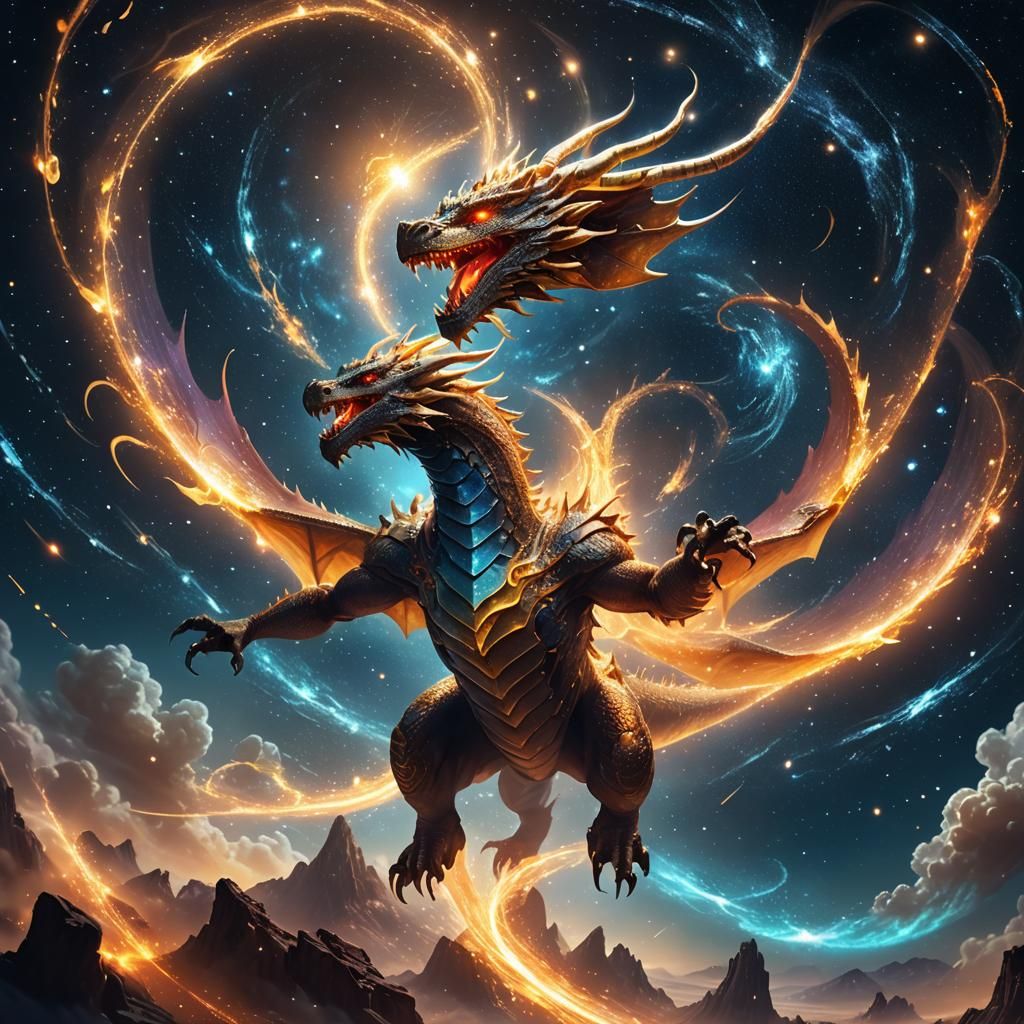 Celestial Dragon Soaring Through Stardust Skies