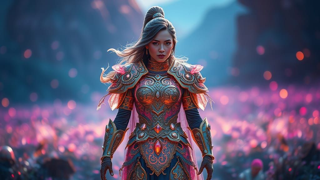 Soap Bubble Warrior in Ethereal Battlefield, Digital Art