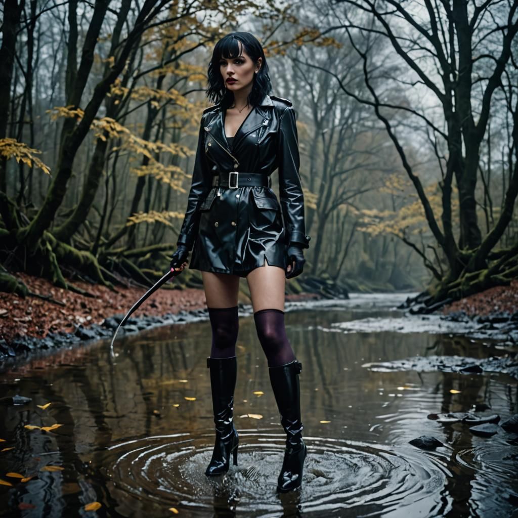 Cinematic Portrait of Woman in Wet Look Outfit