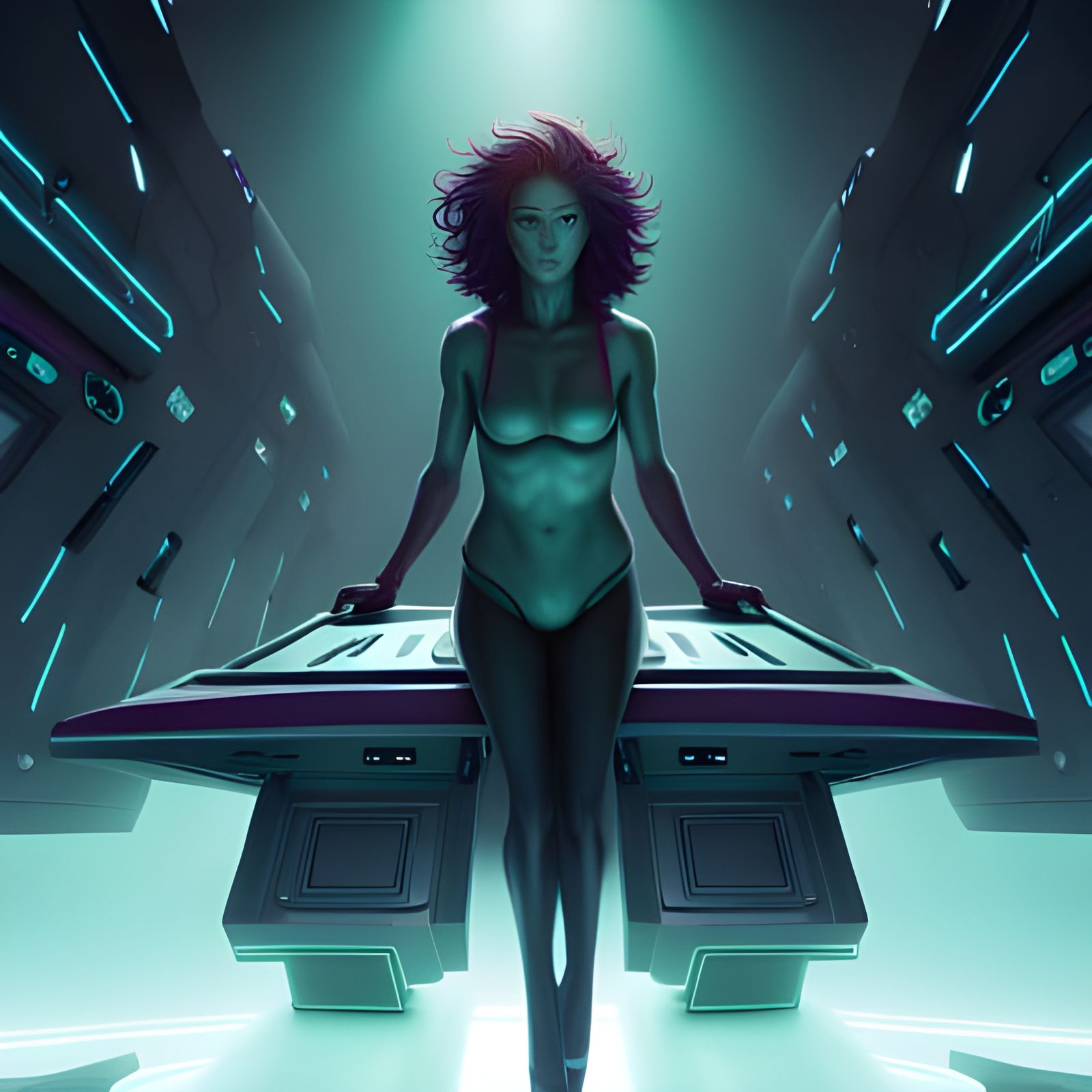 Medusa on Spaceship in Science Fiction Style