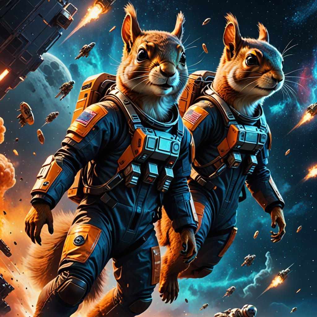 Squirrels in Futuristic Jetpacks Soar Through a Starry Night...