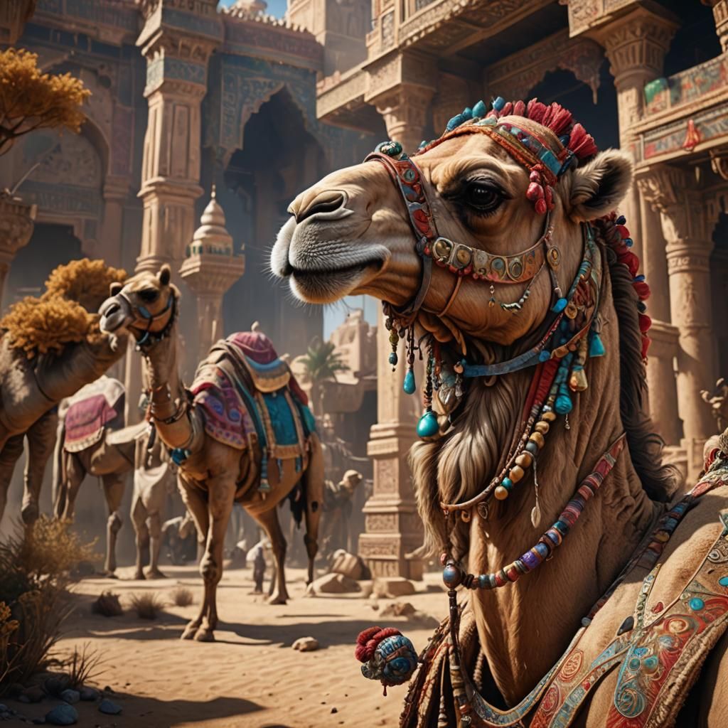 Ornate Camel Portrait in Detailed Matte Painting