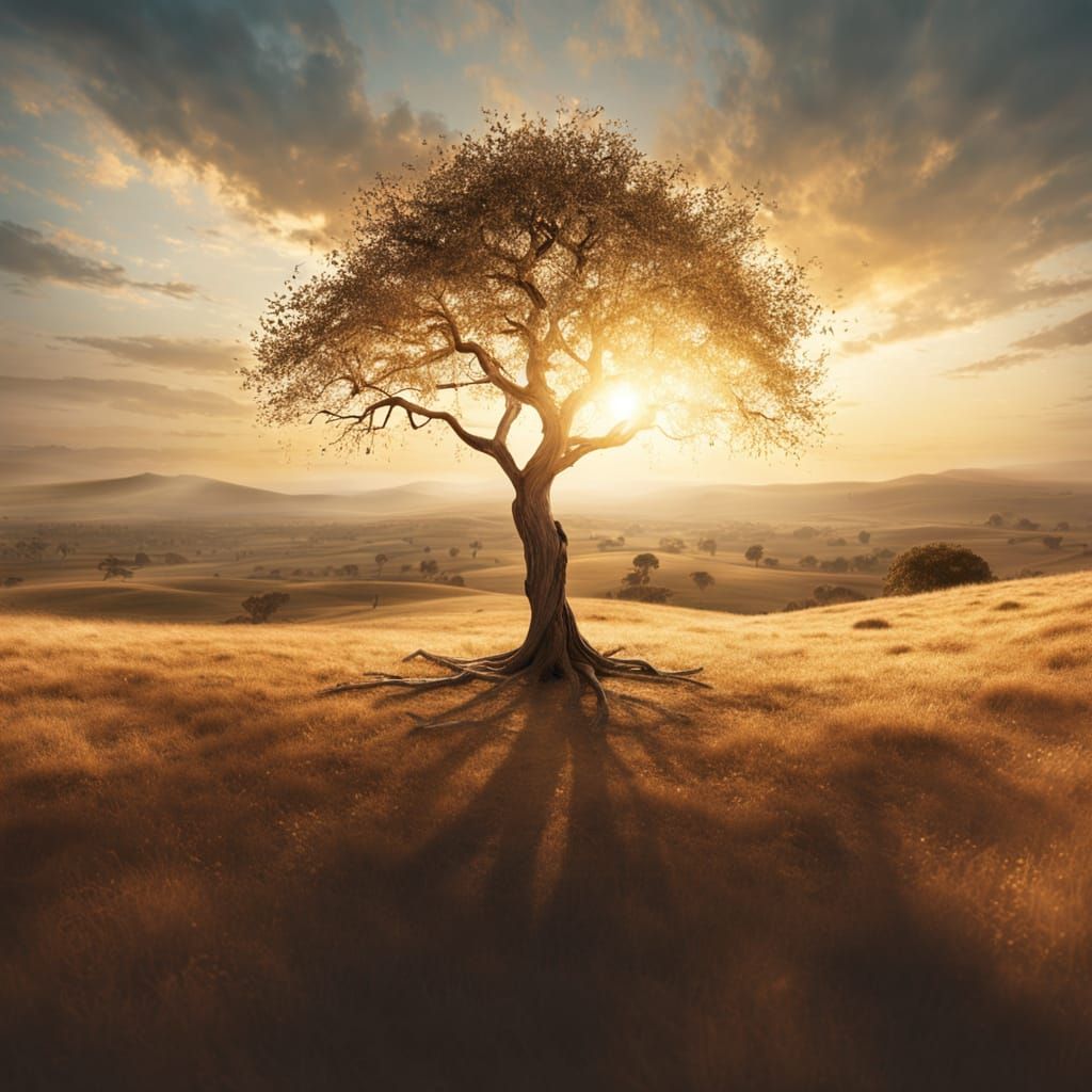 Surreal Tree Half Glass, Half Natural on Golden Hill