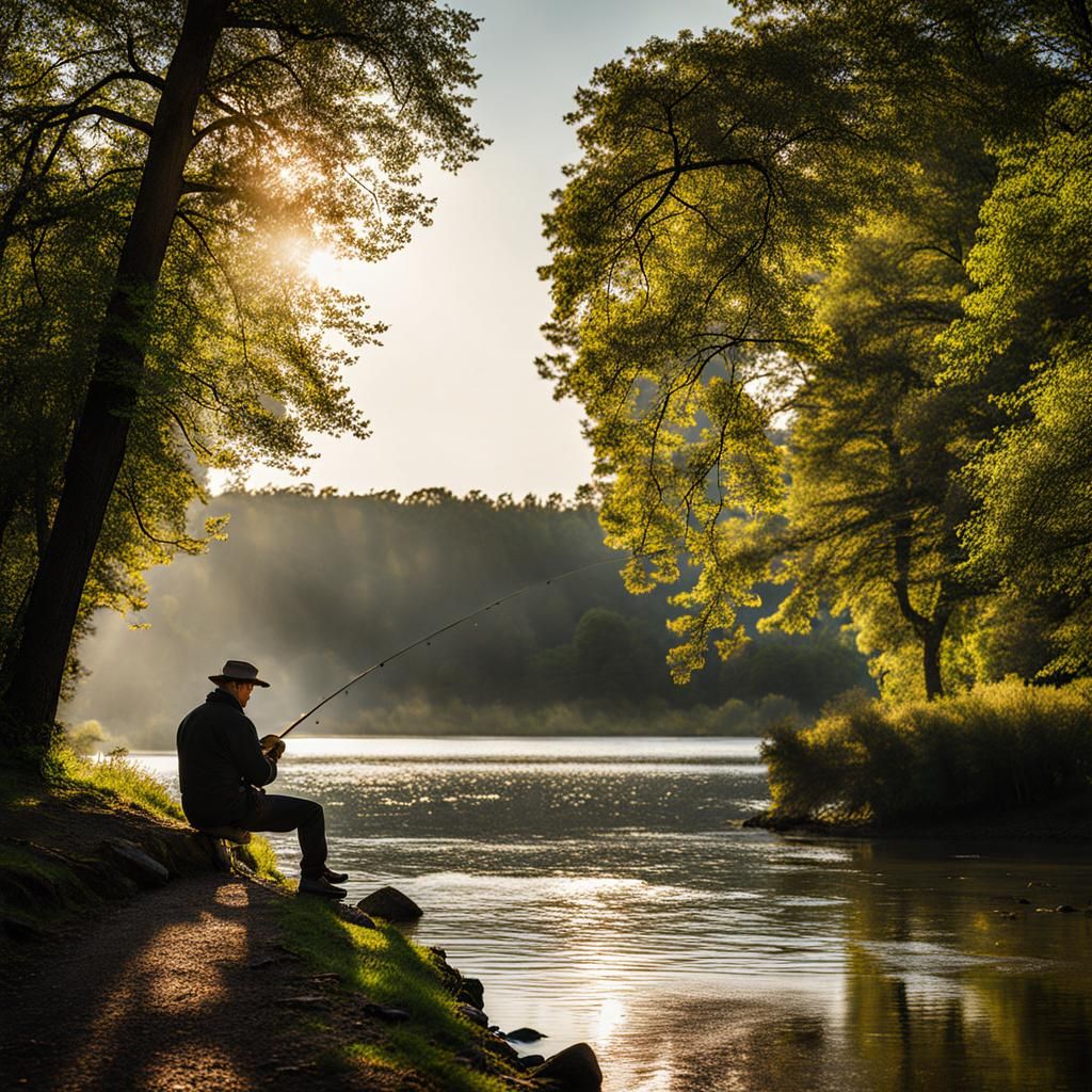 Man Fishing by a Quiet River