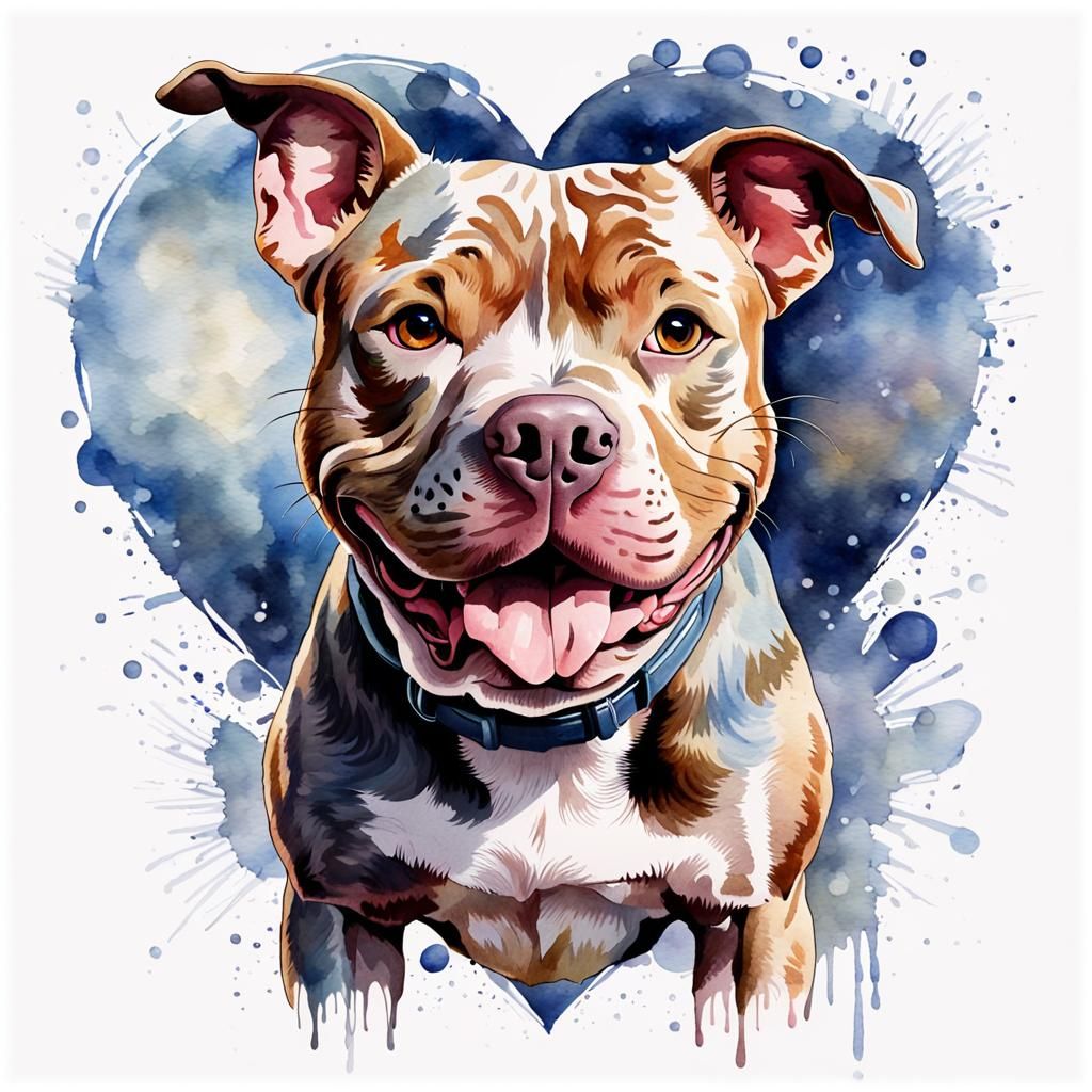 Watercolor Painting of a Happy Pitbull Dog