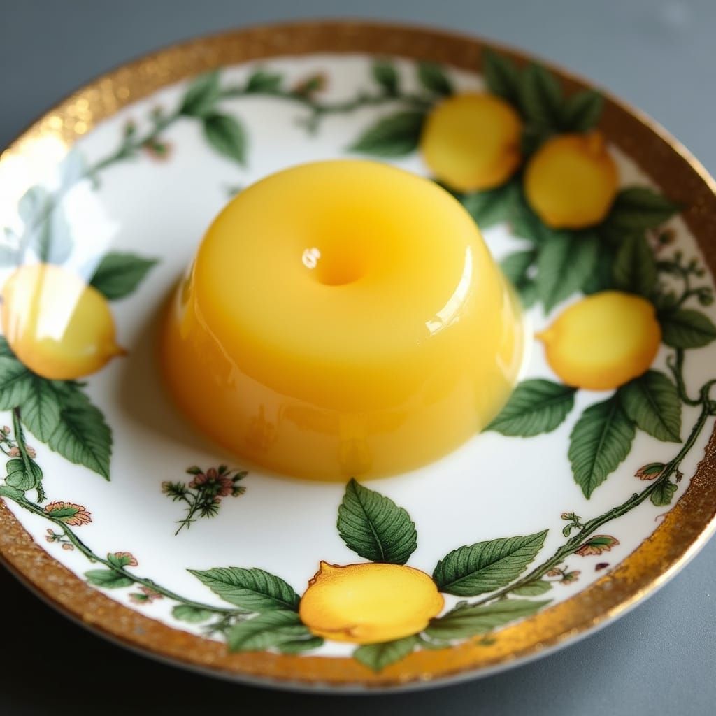 Yellow Jelly on Antique Plate, Art Nouveau Style