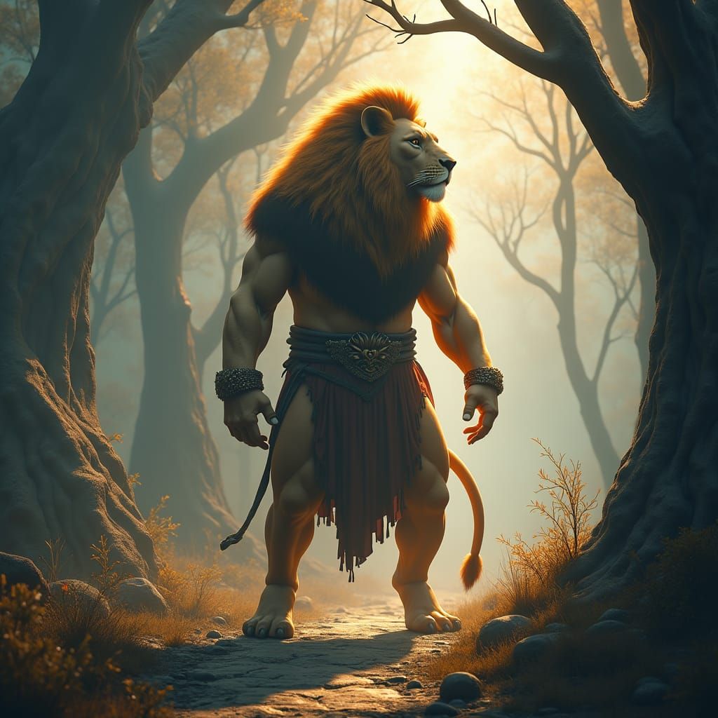 Regal Lion Man in Mystical Dreamscape: Matte Painting