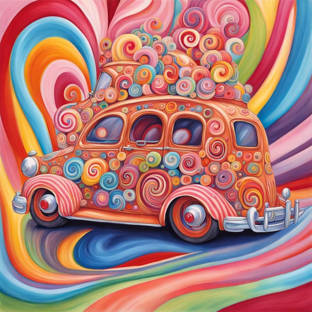 Shoe Car in Candyland Wonderland with Gouache Swirls