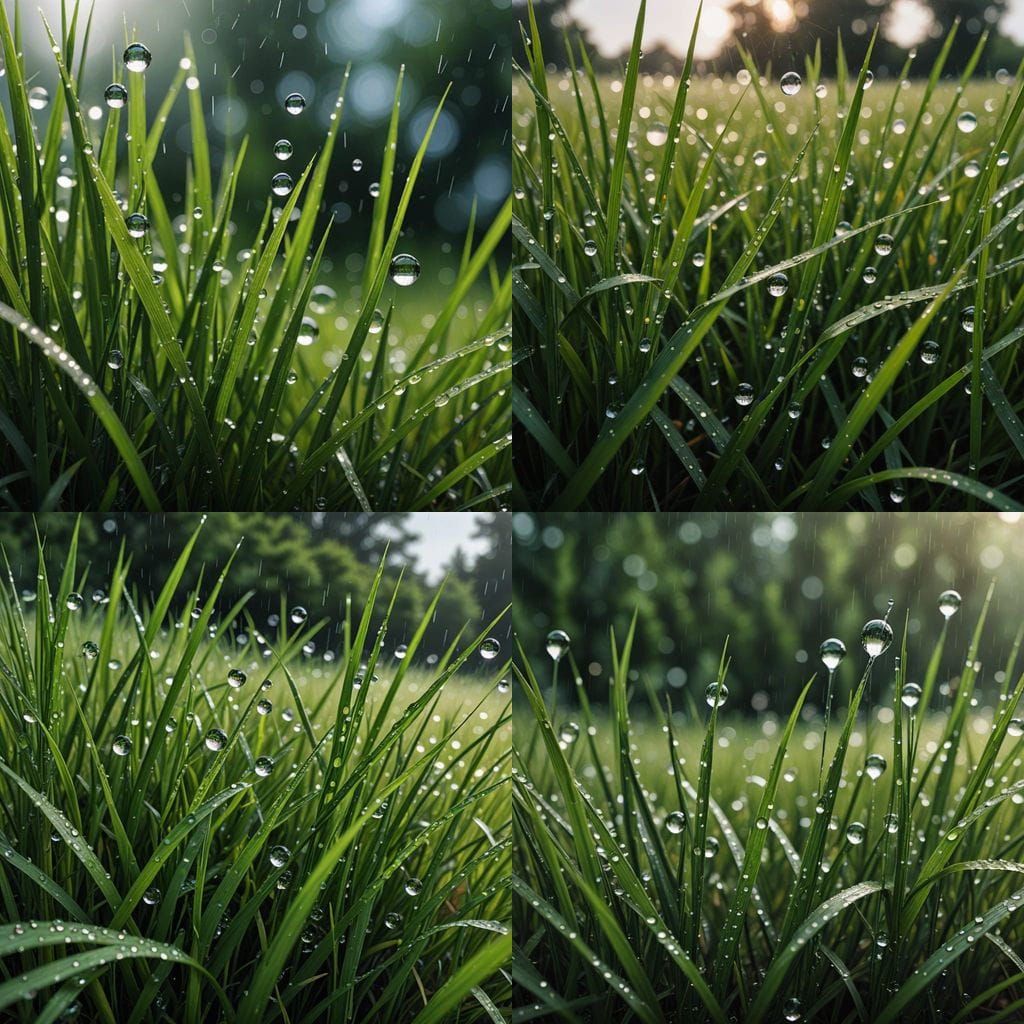 Realistic Grass Drenched in Rain