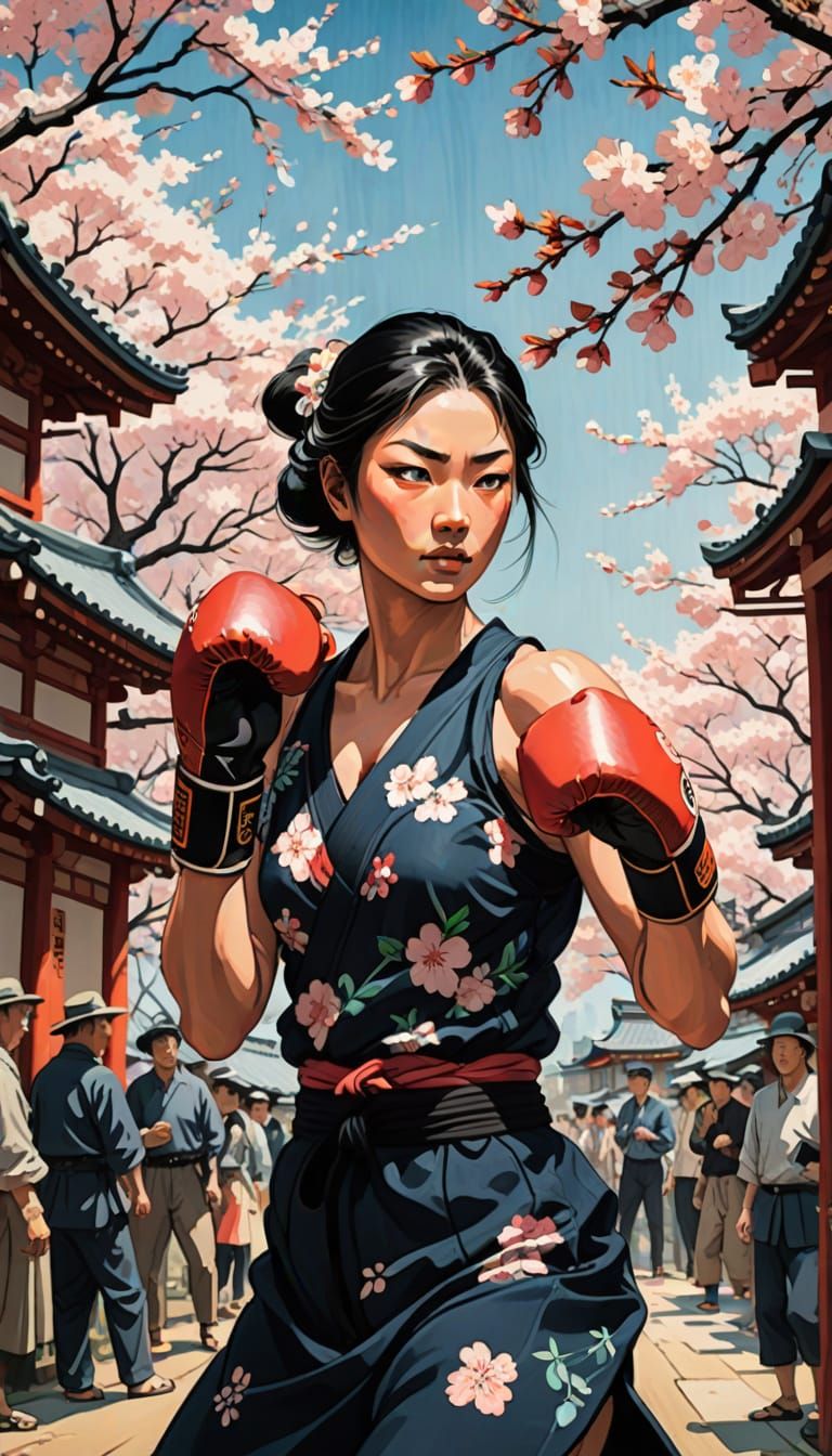 Springtime Boxing Festival in Ukiyo-e Style