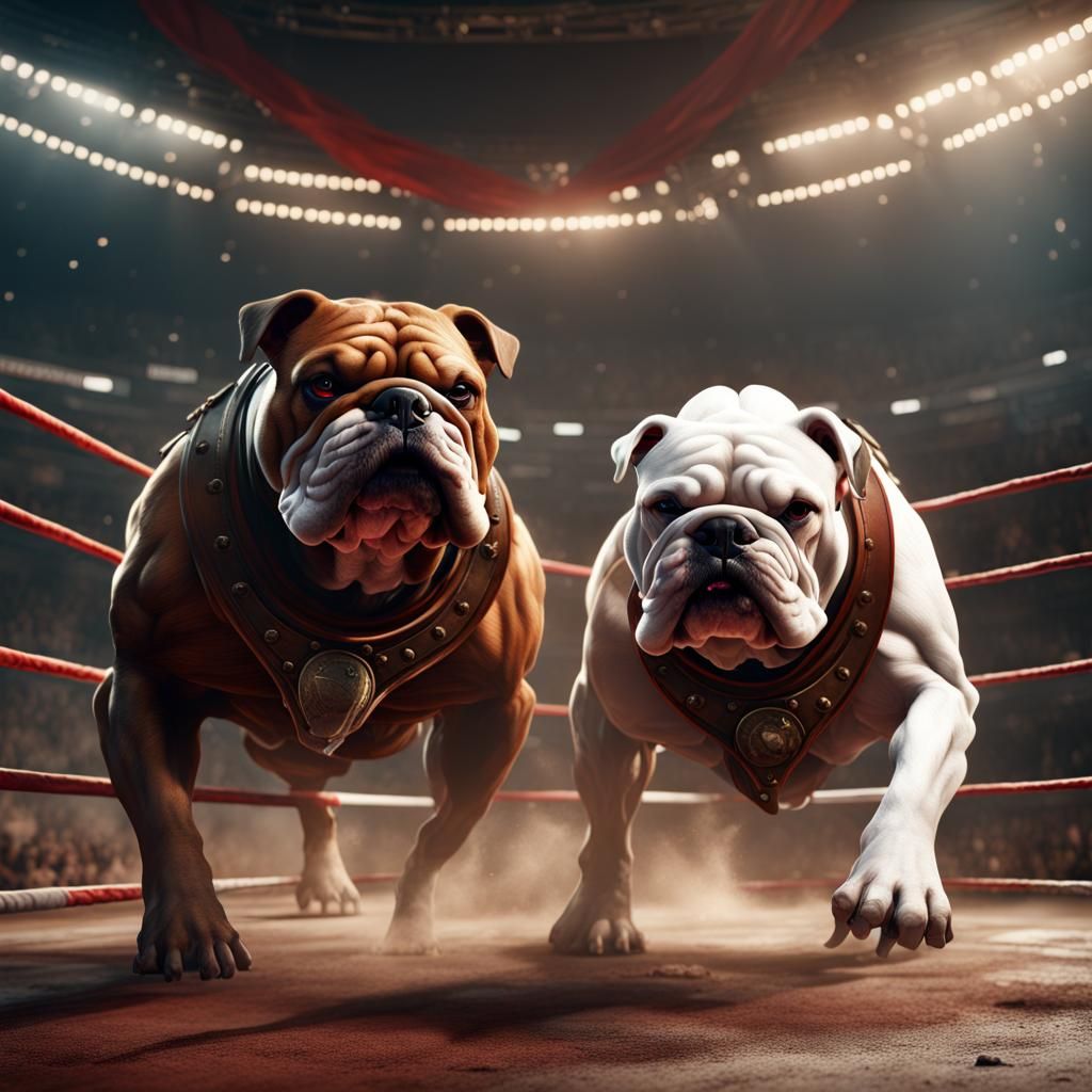 Bulldogs in Fighting Ring: Detailed Matte Painting