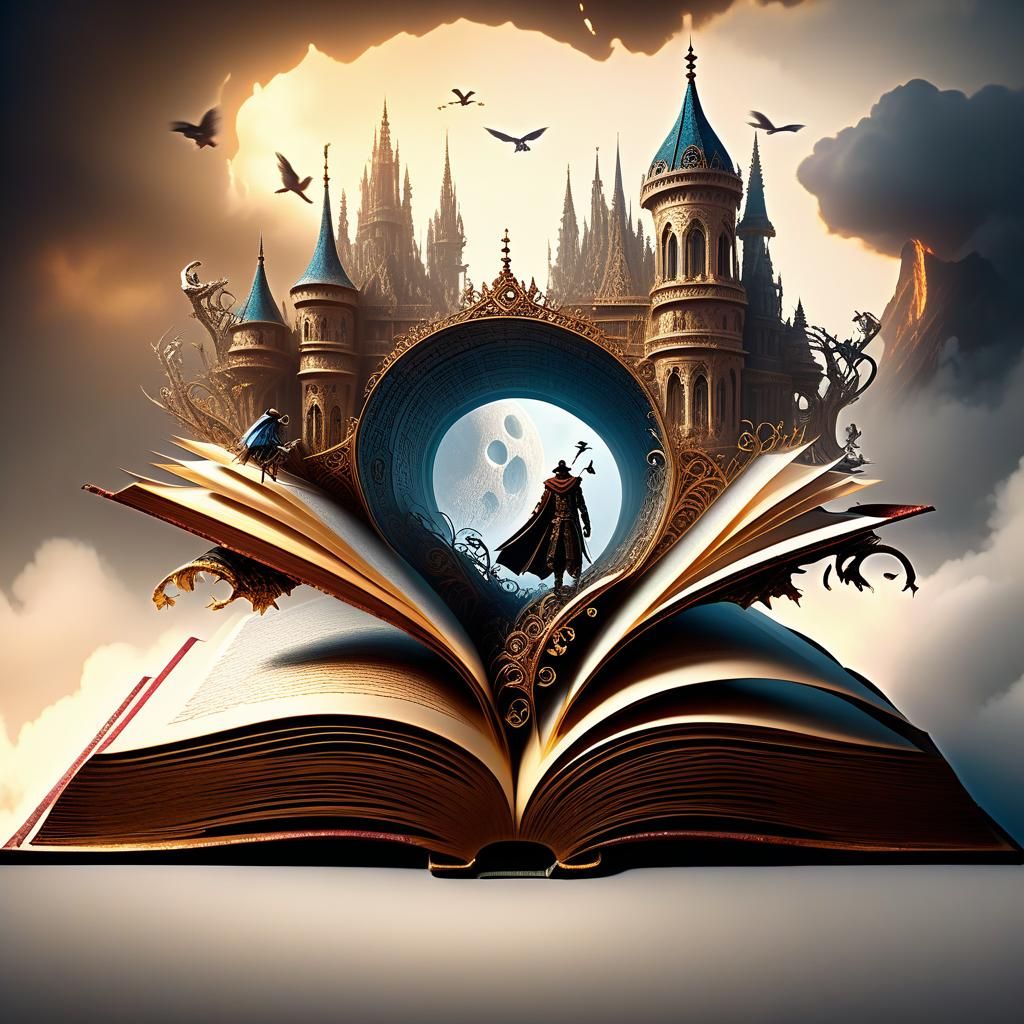 Fairytale Characters Emerge from Book in Digital Painting