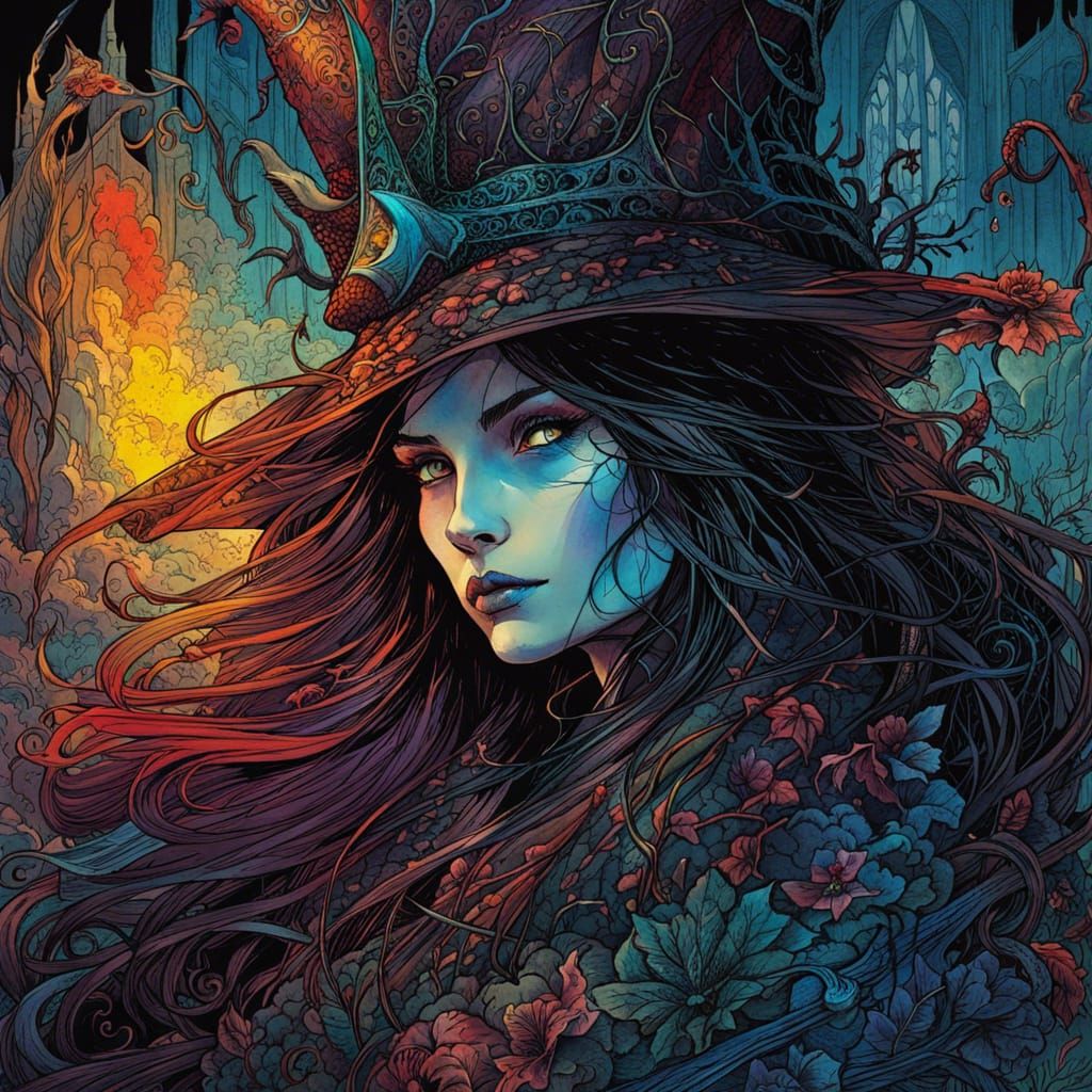 Dark Witch Bewitching Knight in Fantasy Style