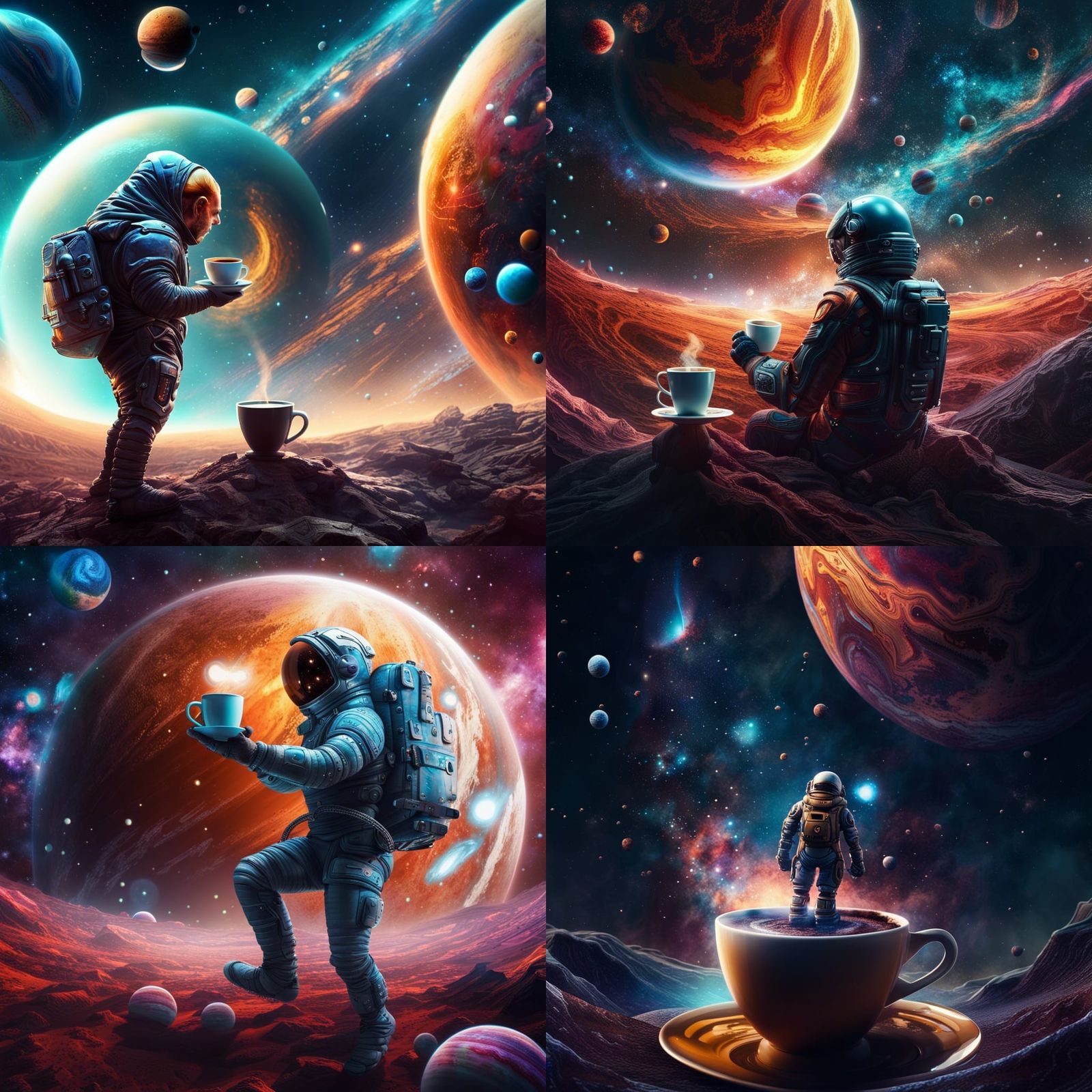 Galactic Walker with Coffee: Fantastical Concept Art