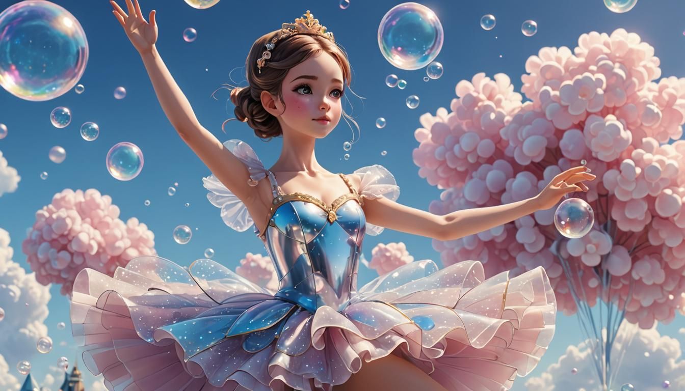 Anime Princess Ballerina in a Cartoon Sky