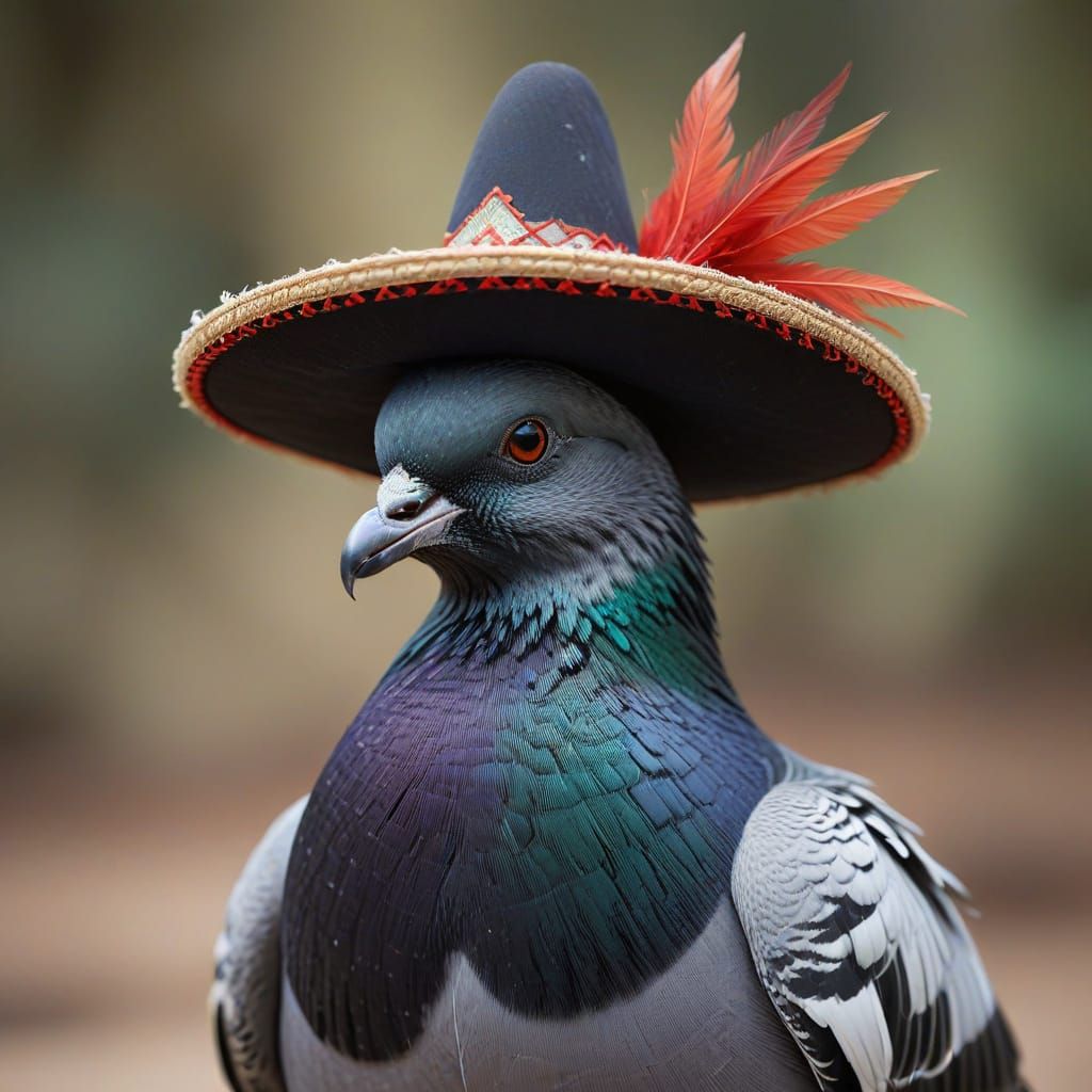 Edgy Pigeon Named El Diablo With Sombrero
