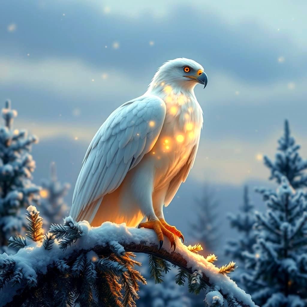 Ethereal Winter Eagle in Enchanted Forest