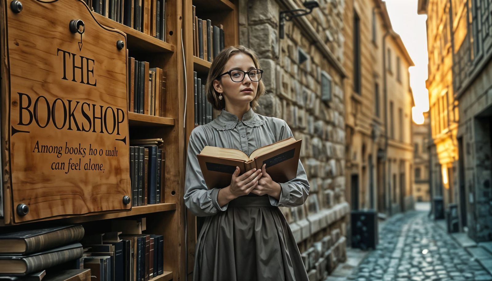 Charming Old Bookstore Scene in Vintage Style