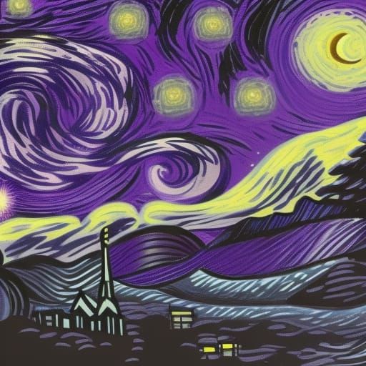 Purple Starry Night Concept Art Over New York