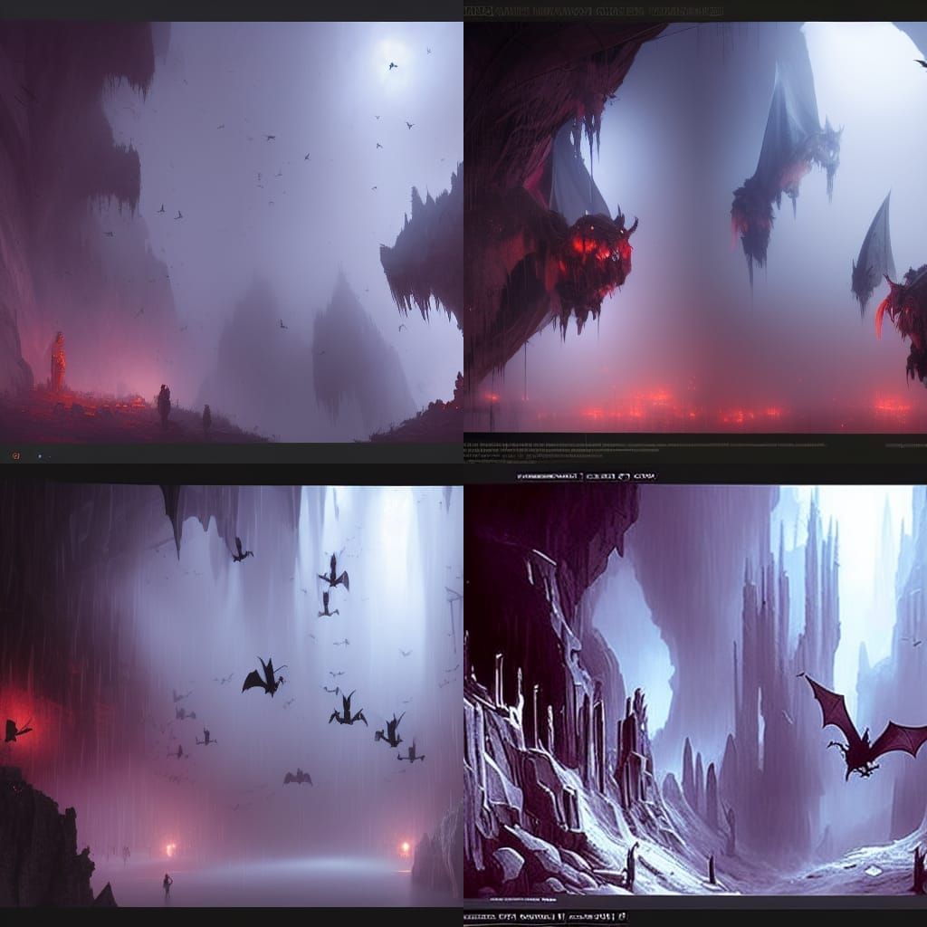 Dark Fantasy Cave of Bats in Volumetric Lighting