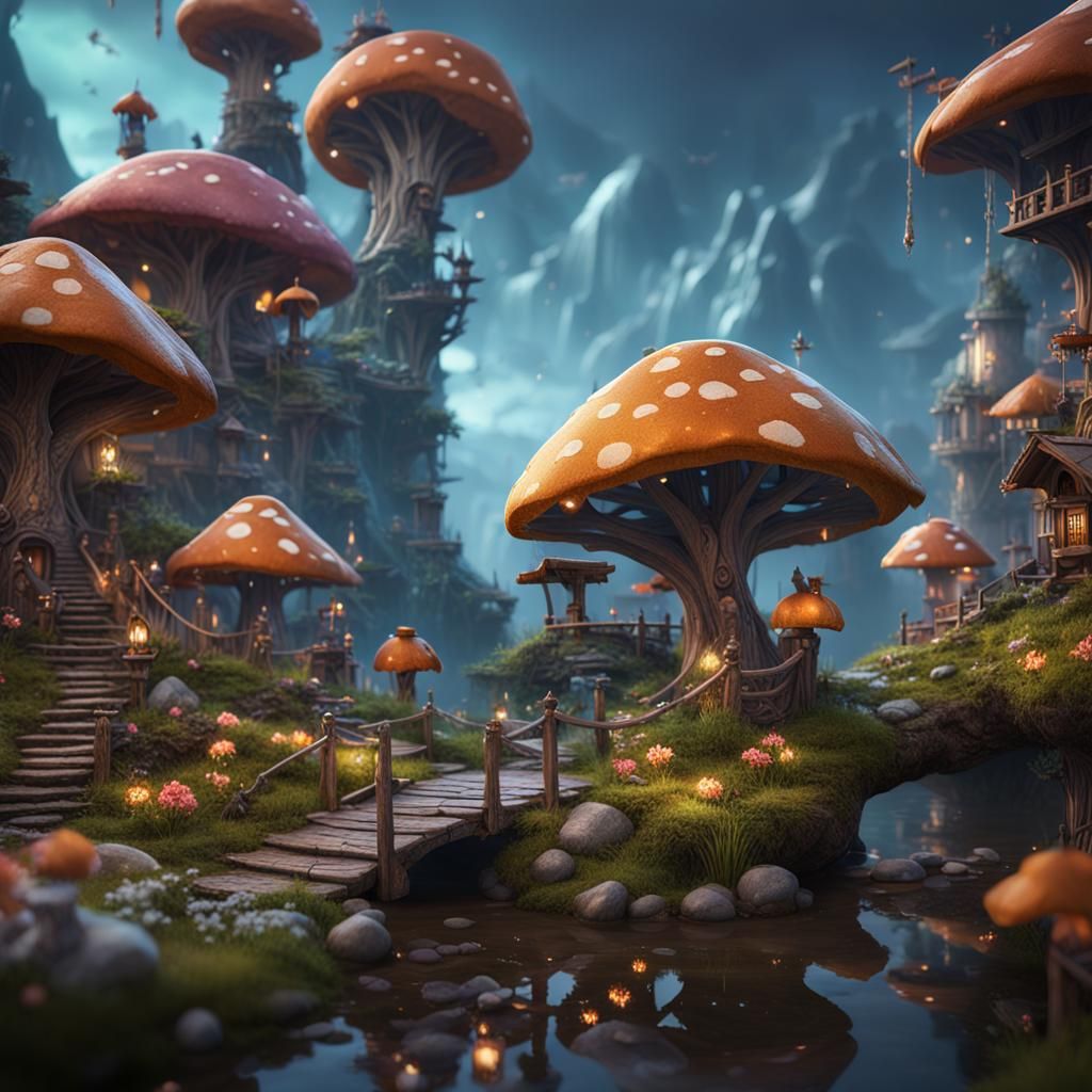 Fantastical Fairy Village in Detailed Matte Painting