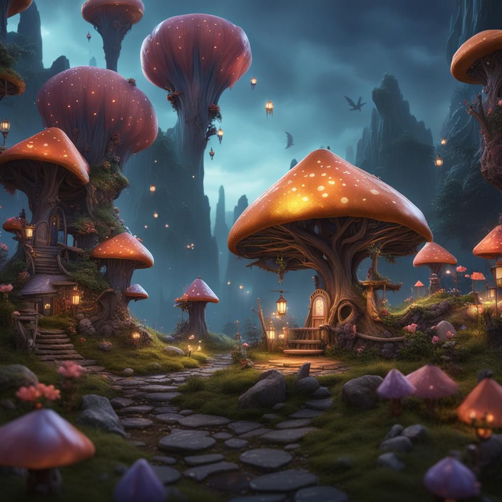Fantastical Fairy Village in Detailed Matte Painting