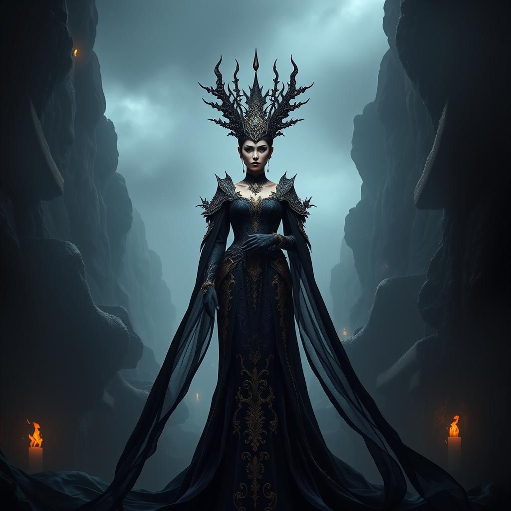 Regal Dark Fantasy Villainess in Ornate Attire