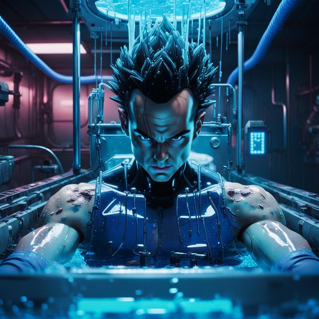 Vegeta in Bacta Tank: Cyberpunk Splash Art