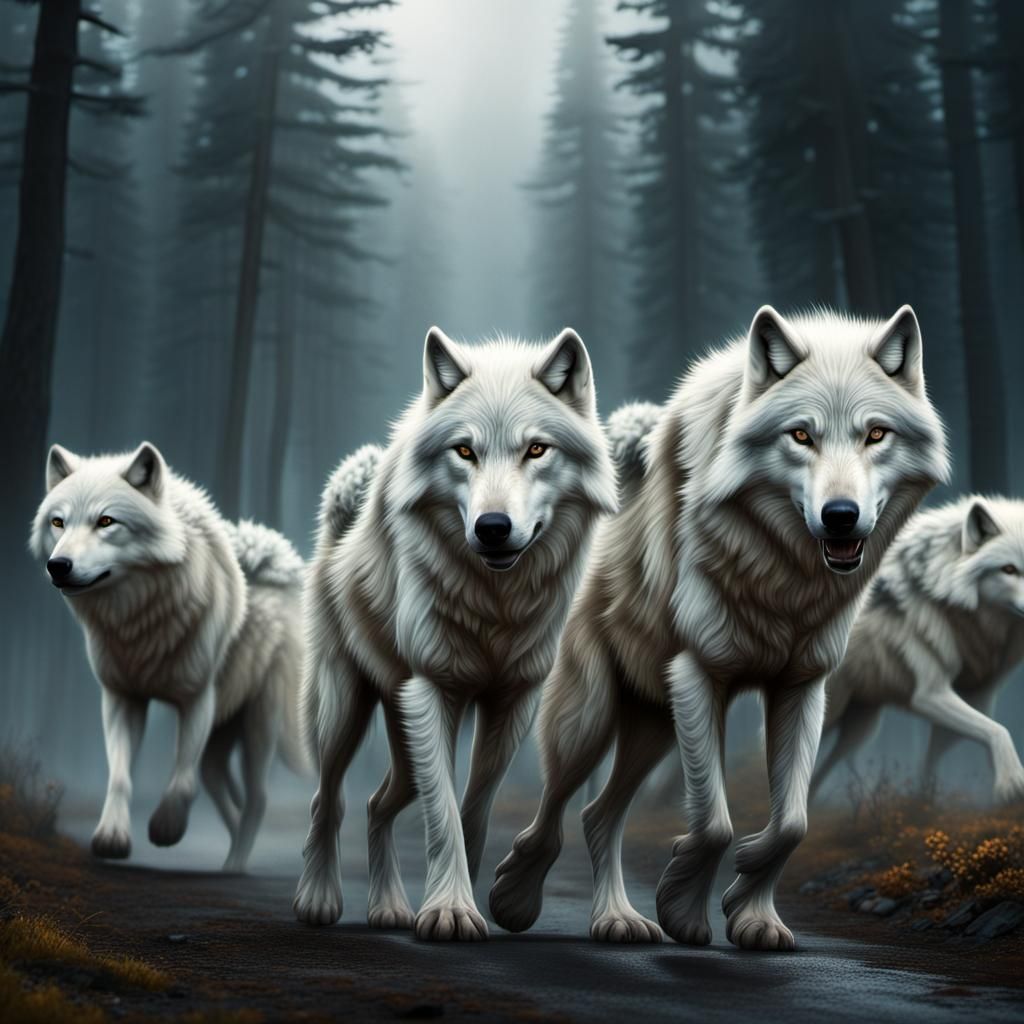 White Wolves Striding Forward: Digital Matte Painting