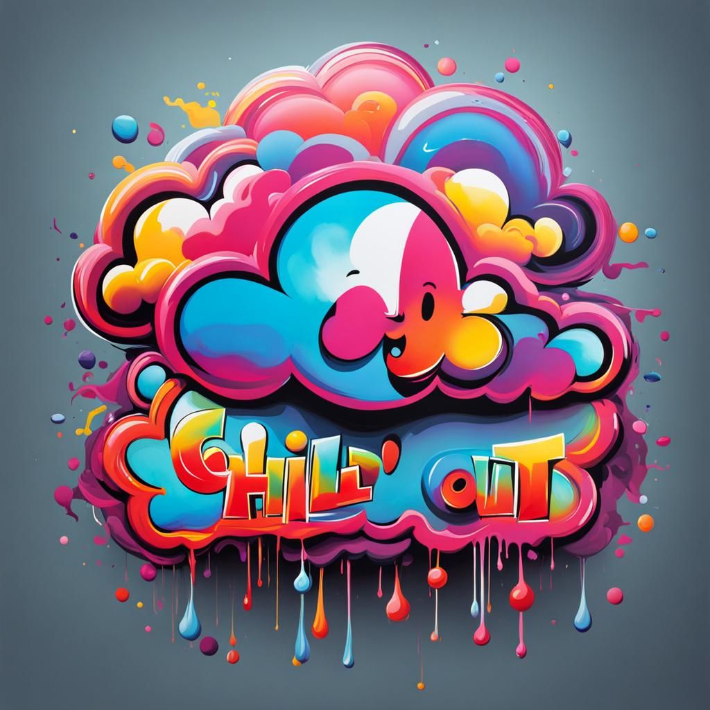 Happy Cloud with Chill Out Sign in Graffiti Style
