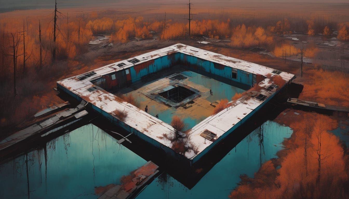 Abandoned Rooftop Pool in Vibrant Colors