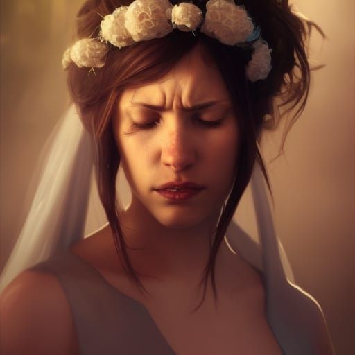 Crying Bride Portrait in Hyperdetailed Style