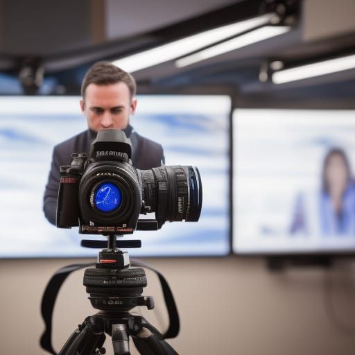Man on TV News with Bokeh Effect