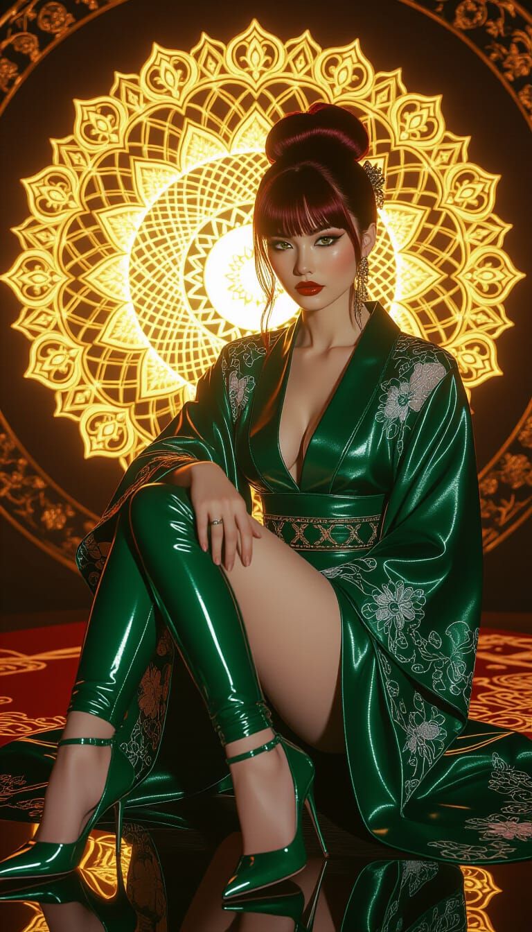 Woman in Emerald Green with Golden Mandalas