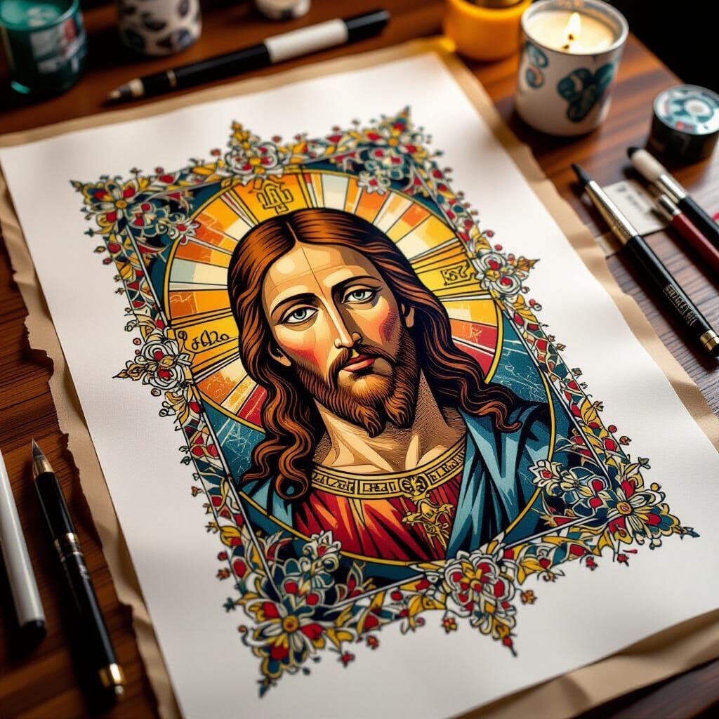 Jesus Cross Tattoo Designs in Pop Art Style