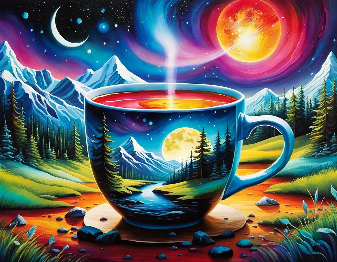 Ethereal Fantasy Landscape Inside a Cup