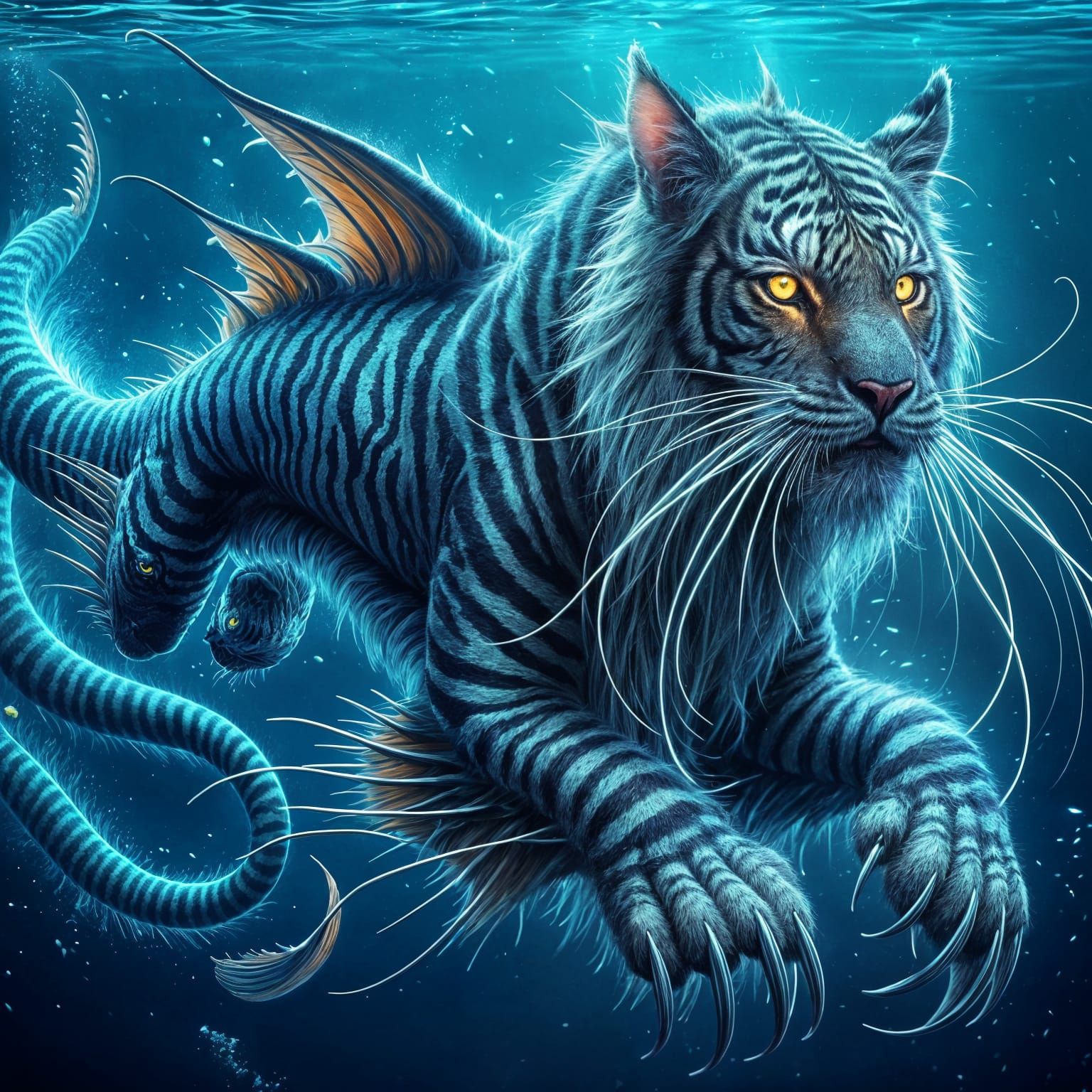 Surreal Sea Tiger Hybrids Swim in Deep Blue Ocean