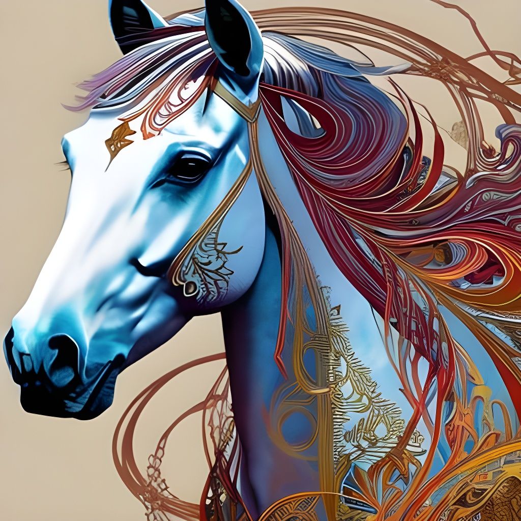 Luminous White Horse Portrait with Golden Outlines