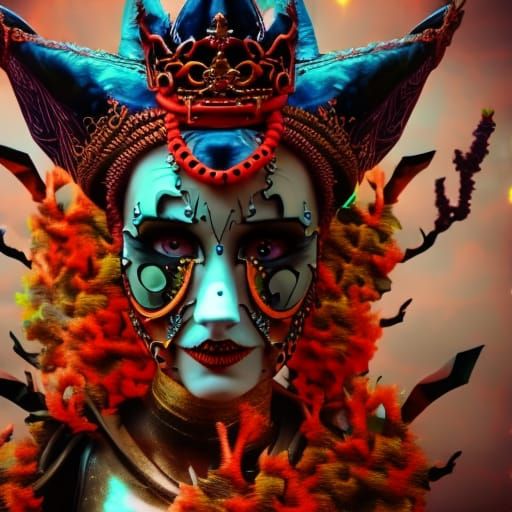 Steampunk Witch with Grotesque Clowncore Style