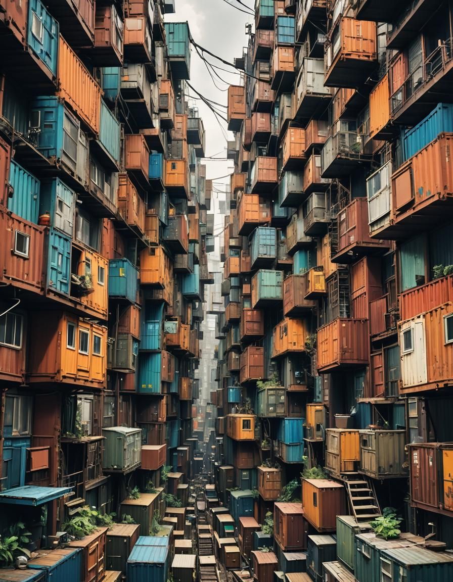 Dystopian Shantytown City Made of Shipping Containers