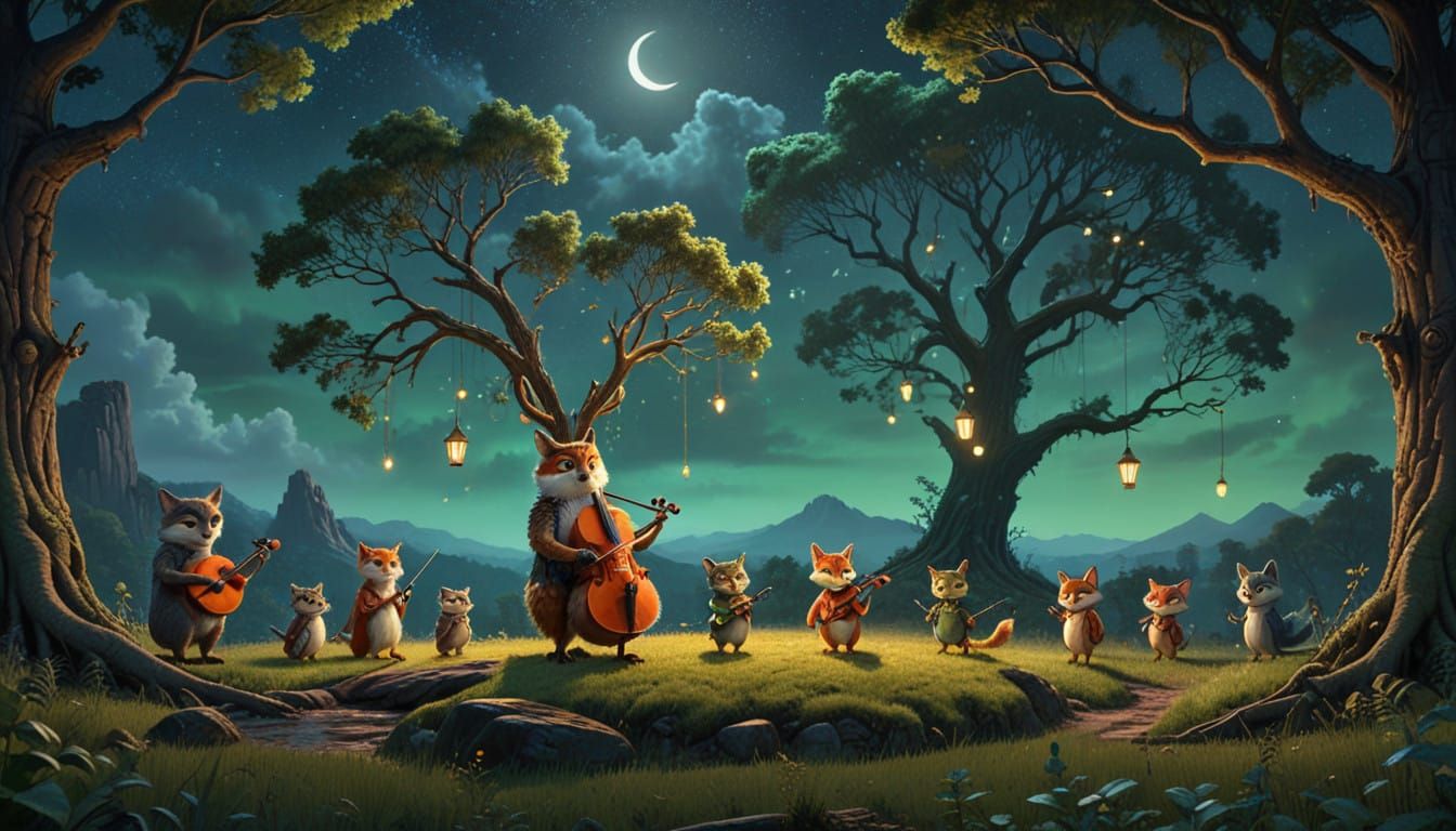 Mythical Creatures Perform Under a Starlit Sky in Hyperreali...